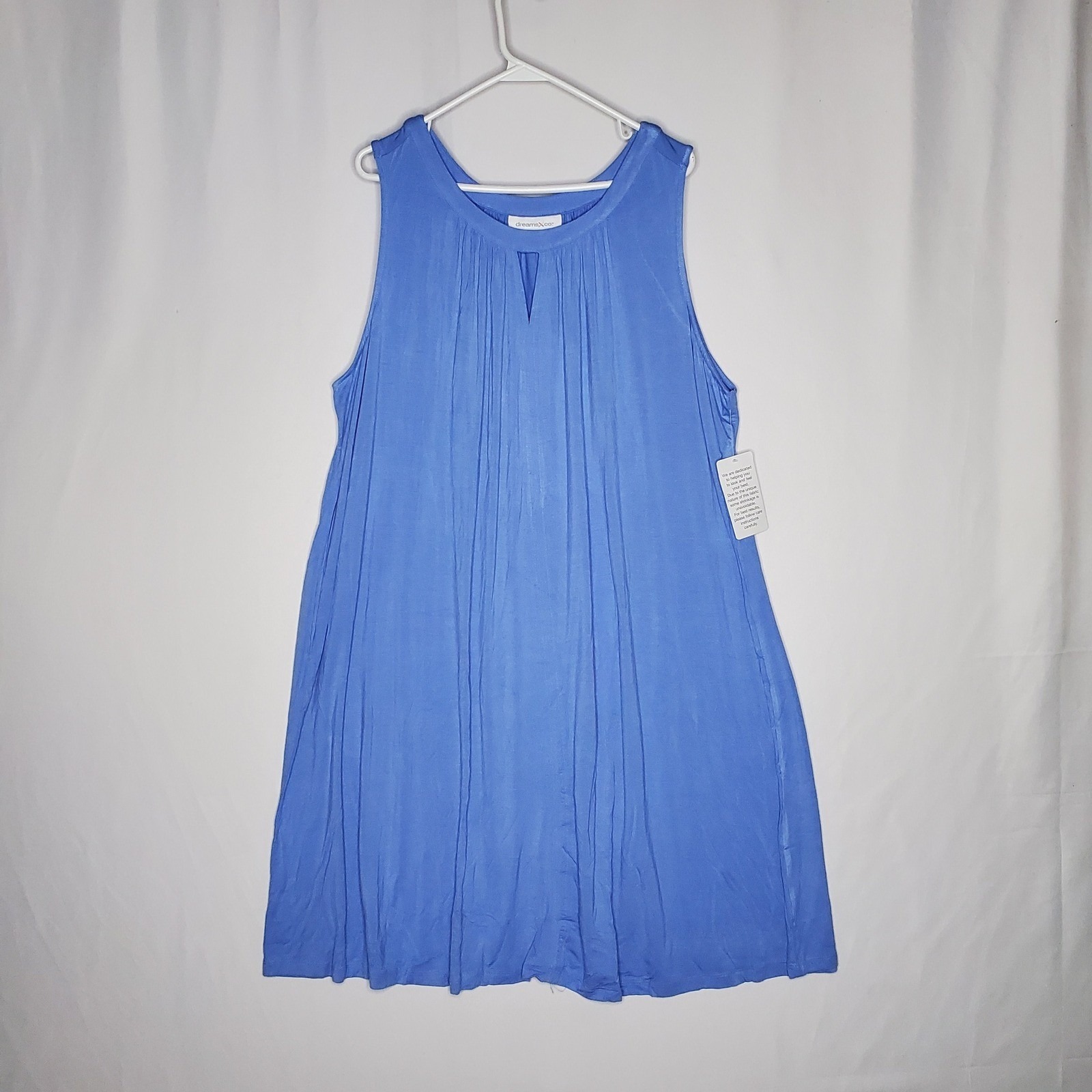 Dreams Co Nightgown House Swing Dress 2x Blue Sleeveless Keyhole Neck Midi